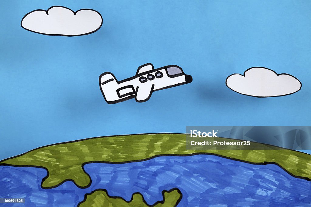 Samolot nad Planeta Ziemia - Zbiór zdjęć royalty-free (Rysunek dziecka)
