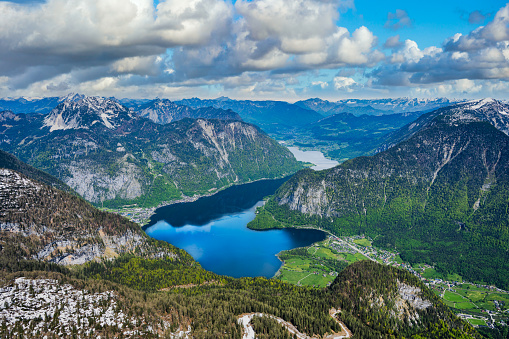 A view of the lake of Hallstatt from the Dachstein Mountains in Austria
