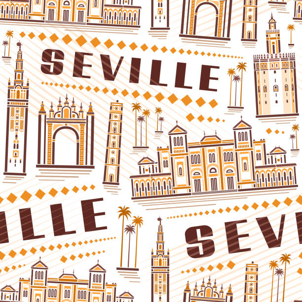 illustrazioni stock, clip art, cartoni animati e icone di tendenza di vector siviglia seamless pattern - seville spanish culture spain town square