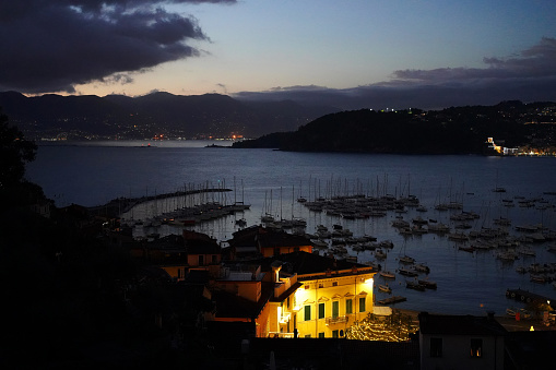 Sea view from the beautiful city of Lerici, by night, Liguria (Italy).