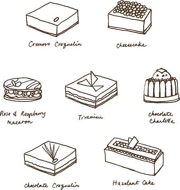 Vector illustration of sketch assorted delicious cakes