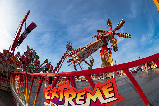 Carnival rides and games at the world famous Feria del Caballo Horse fair during springtime