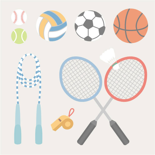 illustrations, cliparts, dessins animés et icônes de équipements sportifs. différents éléments de jeux de balle. - tennis racket ball isolated