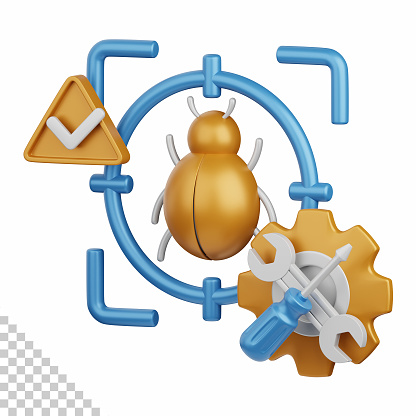 3d rendering bug fixing isolated useful for technology, programming, development, coding, software, app, computing, server and connection design element
