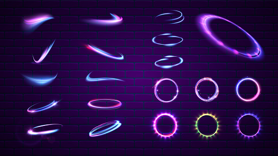 Semicircle light effect Shimmering curved line. Light swirl PNG. Abstract design element. Vector