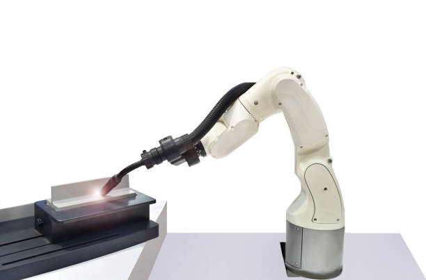 現代の高品質の自動化溶接白いロボットアームを産業用に - control room foundry computer factory ストックフォトと画像