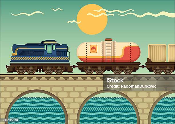 Freight Train Stock Illustration - Download Image Now - Railroad Crossing, Train - Vehicle, Bridge - Built Structure