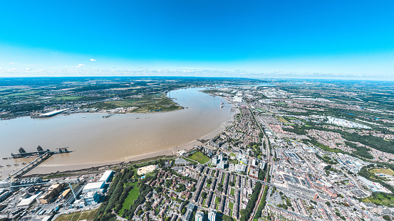 Aerial view of River Thames UK Essex for drone