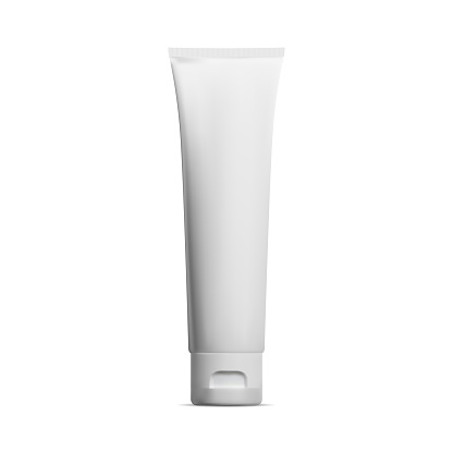 White cream tube. Tooth paste tube blank mock up. Beauty product packaging, face or hand cream realistic illustration. Facial moisturizer squeeze tube, acne medical product