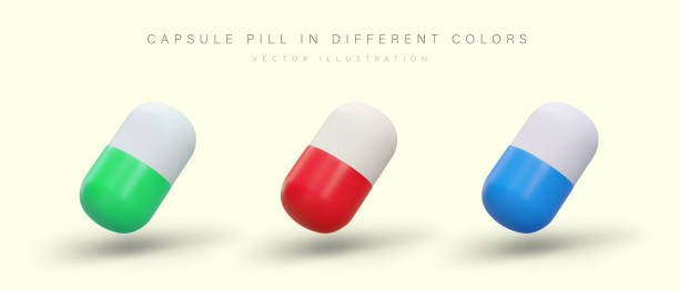 istock 3D colored capsules. Set of vector images with shadows. Dosed medical drugs 1607151032
