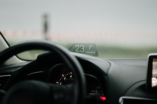 Detail of a modern car with a head up display