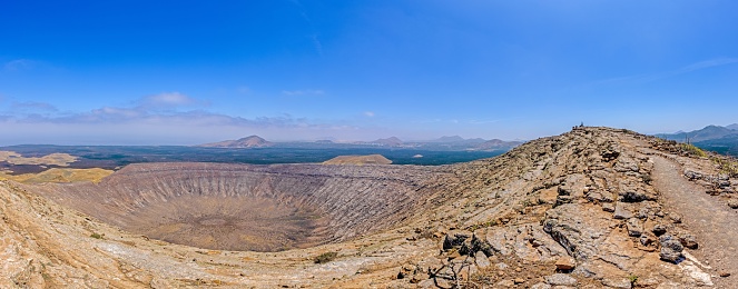 A panoramic view of the volcanic crater of Caldera Blanca on Lanzarote