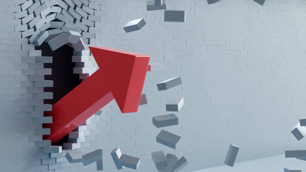 istock Breaking the Wall: Red Arrow, Unstoppable Progress Power and Business Success Unleashed, 3D render 1607229479