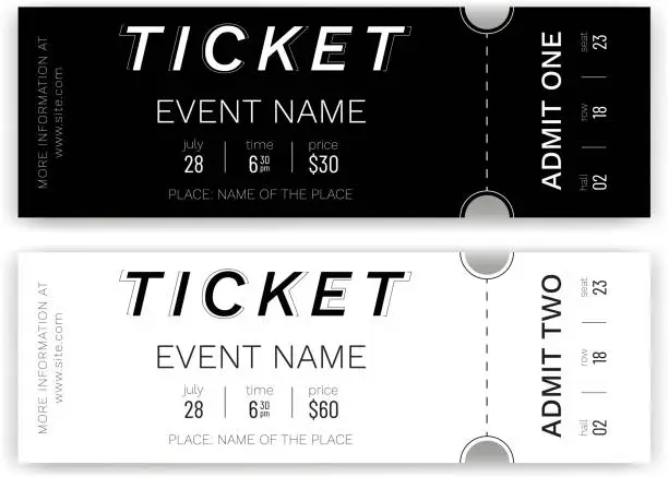 Vector illustration of Classic black and white admission tickets