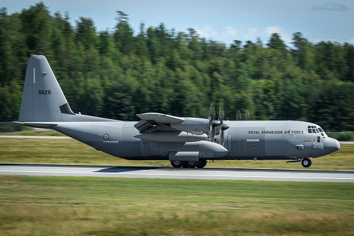 Royal Norwegian Air Force  Lockheed C-130J Super Hercules landing at Oslo Airport Gardermoen, Norway