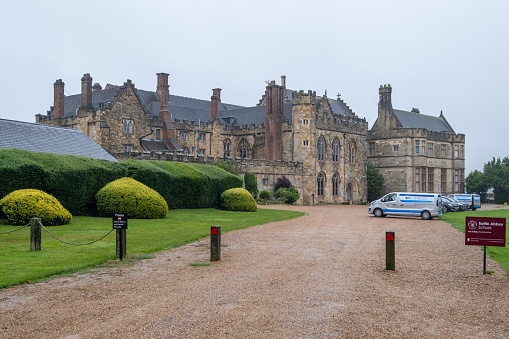 Battle, United Kingdom – July 30, 2023: A scenic view of Battle Abbey School in East Sussex on a cloudy day