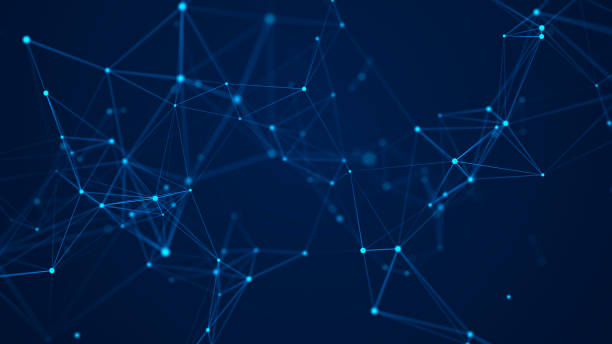 istock Distribution of lines and points in space. Digital background of data network connection. 3D rendering. 1607272535