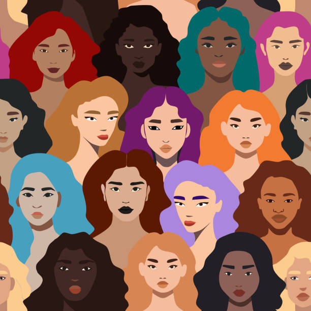 istock Female diverse faces of different ethnicity seamless pattern. equality concept, international womens, activism, feminism, inclusive. 1607282516