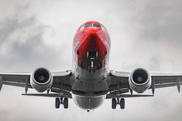 Norwegian Boeing 737-800 approaching landing at Oslo Airport Gardermoen, Norway