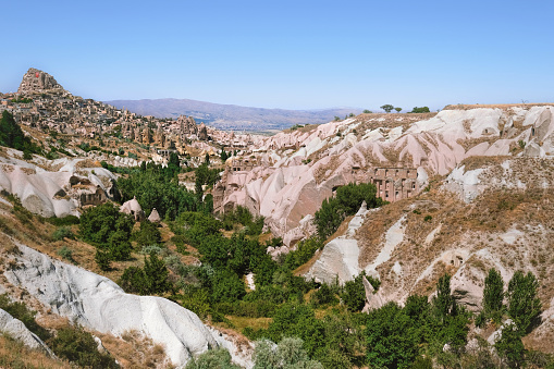 Cappadocia ,Turkey - May 24, 2020: Pigeon Valley and Uchisar near Goreme, Unesco World Heritage site