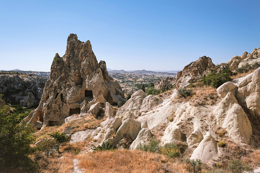 Cappadocia ,Turkey - May 24, 2020: View of the rock formations in the Goreme Open Air Museum