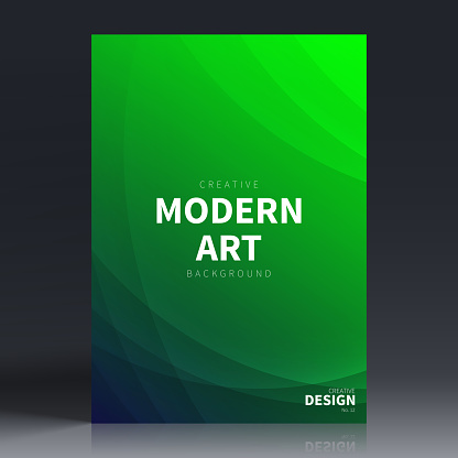 Vertical brochure template with modern and trendy background, isolated on blank background. Abstract illustration with flowing curves and beautiful color gradient (colors used: Green, Black). Can be used for different designs, such as brochure, cover design, magazine, business annual report, flyer, leaflet, presentations... Template for your own design, with space for your text. The layers are named to facilitate your customization. Vector Illustration (EPS file, well layered and grouped). Easy to edit, manipulate, resize or colorize. Vector and Jpeg file of different sizes.