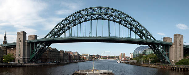 Tyne Bridge Panorama A panorama of the Tyne Bridge, Newcastle, taken from the Swing Bridge, with the Millenium Bridge and the Sage Gateshead in the background. tyne bridge stock pictures, royalty-free photos & images