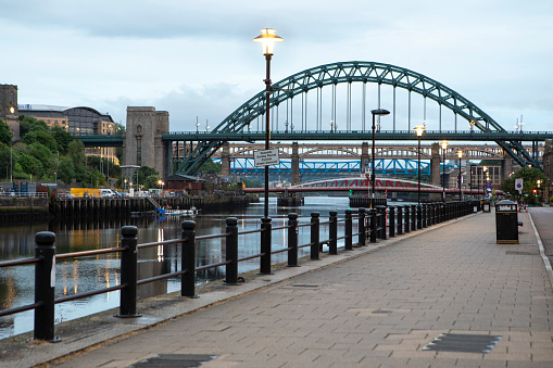 Early morning on the Quayside by the River Tyne, Newcastle, UK