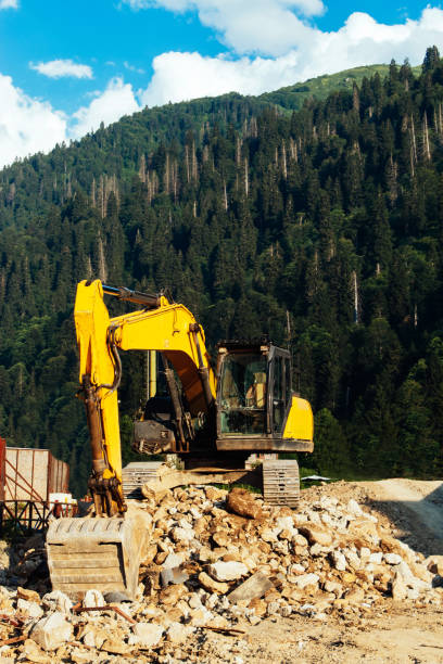 construction in the mountains stock photo