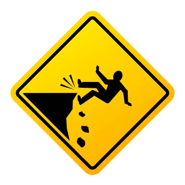 Vector illustration of Cliff fall danger vector sign, keep away caution