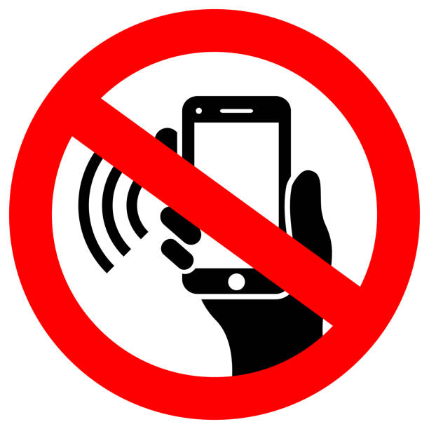 No mobile phone using vector sign vector art illustration