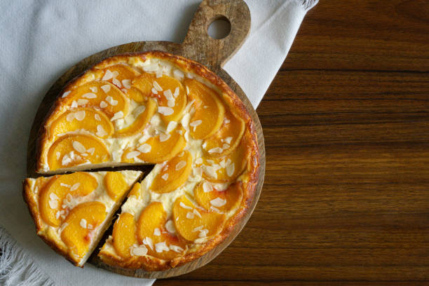 istock Casserole pie of cottage cheese with peaches 1607446925