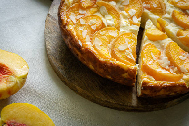 istock Casserole pie of cottage cheese with peaches 1607447609