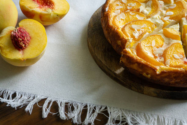 istock Casserole pie of cottage cheese with peaches 1607448145