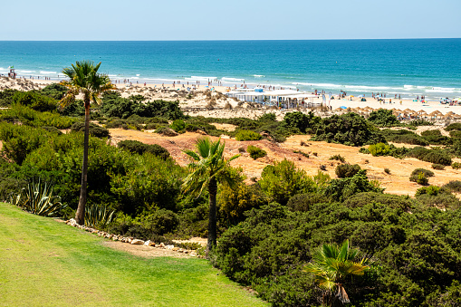 sand dunes that give access to La Barrosa beach in Sancti Petri, Cadiz, Spain