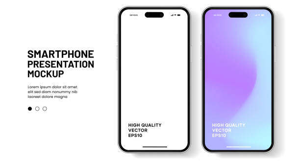 bildbanksillustrationer, clip art samt tecknat material och ikoner med 3d realistic high quality smartphone mockup with isolated background. smart phone mockup collection. device front view. 3d mobile phone with shadow on white background. - brand name smart phone