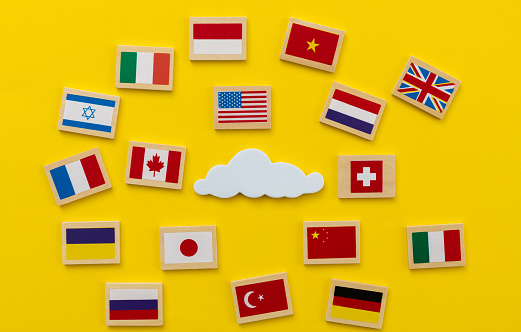 National flags with cloud symbol.