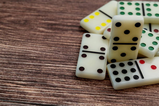 Heap of domino pieces on the table