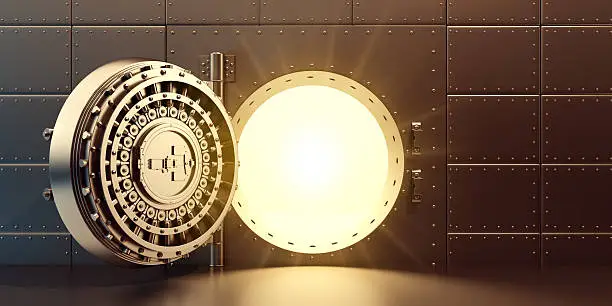 Bank Vault With Gold Shine.