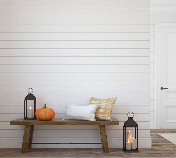 Entryway with autumn decor. 3d render. stock photo