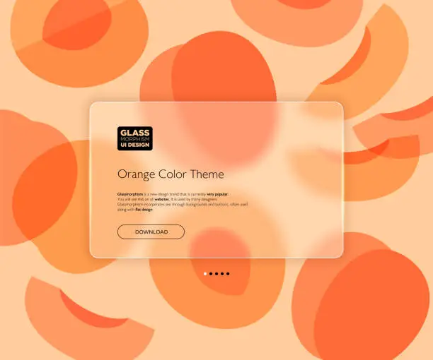 Vector illustration of Orange Color Theme. Translucent frosted glass and apricots. Vector image in the glassmorphism style.