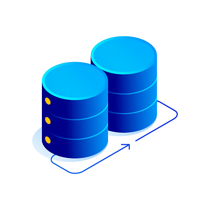 Vector Illustration of Computer Data Migration Isometric Icon and Three Dimensional Design. Artificial Intelligence, Cloud Computing, Downloading, Hardware, Network, Database.