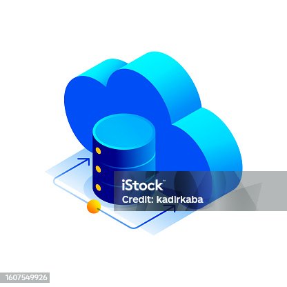 istock Vector Illustration of Cloud Service Isometric Icon and Three Dimensional Design. Artificial Intelligence, Cloud Computing, Downloading, Hardware, Network, Database. 1607549926