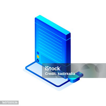 istock Vector Illustration of Hard Drive Isometric Icon and Three Dimensional Design. Artificial Intelligence, Cloud Computing, Downloading, Hardware, Network, Database. 1607550536