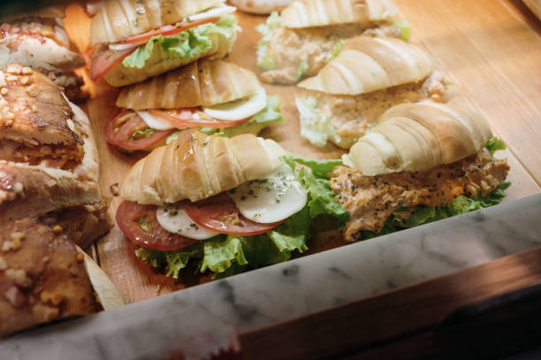 Different sdandwiches with croissant bread in a food shop
