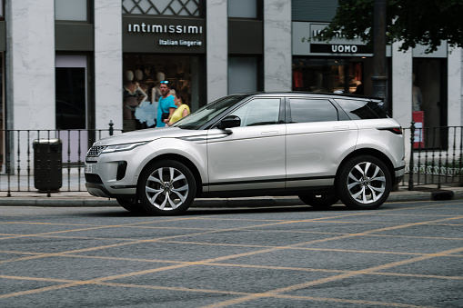 Santander, Spain - 10 August 2023: A modern Range Rover Evoque in a city street