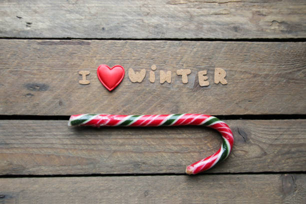 I love winter, inscription on a wooden table. stock photo