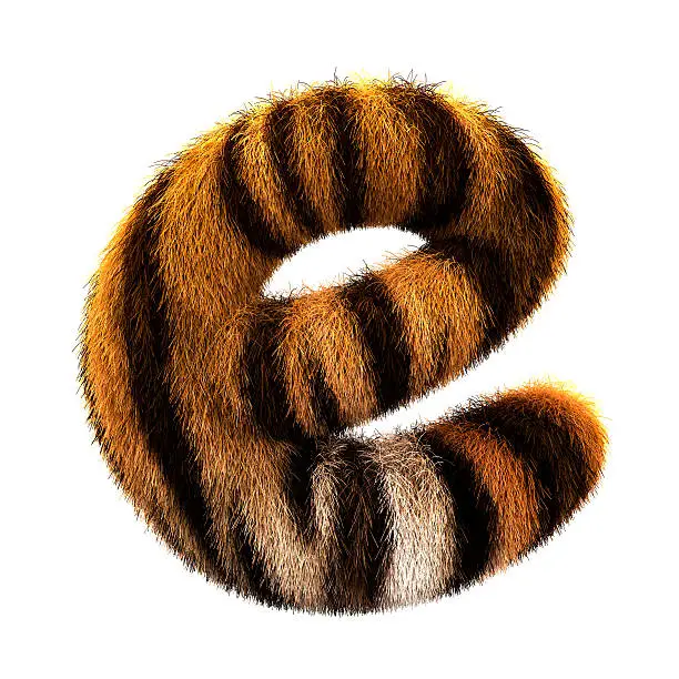 3d tiger fur letter E isolated on white background