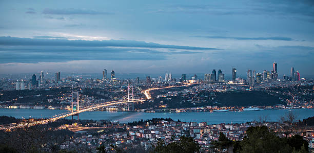 Bosphorus and bridge at night, Istanbul Bosphorus and bridge at night, Istanbul, Turkey bosphorus photos stock pictures, royalty-free photos & images