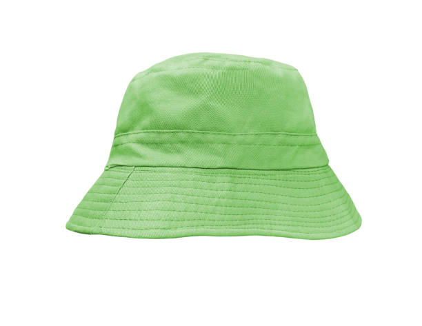istock Green bucket hat isolated on white background 1607592293